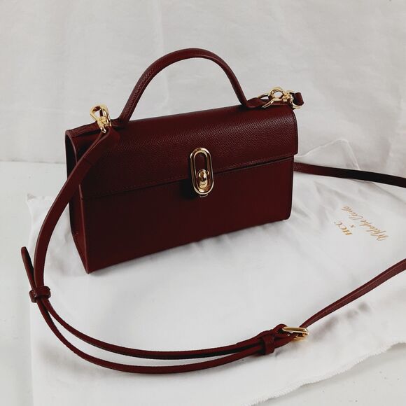 HCC X Melodie Cecile Deep Maroon Red Top Handle Shoulder Bag  Leather w/Dust Bag - Picture 3 of 16